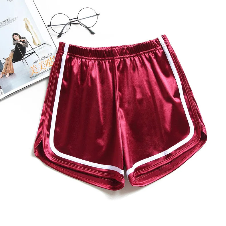 2024 Summer Women Satin Shorts High Waist Female Casual Beach Short Pants Elastic Ladies Fitness Running Sports Yoga Shorts - reetell