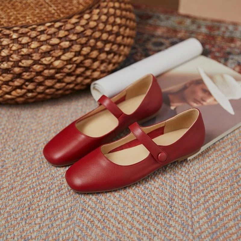 AIYUQI Women's Flat Shoes Genuine Leather 2024 New Spring Women's Mary Jane Shoes Red Literary Ballet Shoes Women - reetell