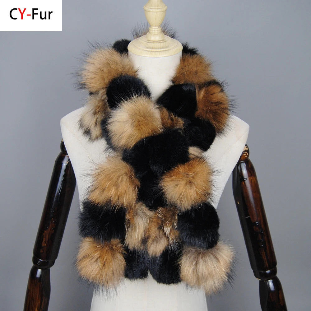 Luxury Brand Women Winter Natural Real Raccoon Fur Scarf Fashion Lady Warm Genuine Fox Fur Neckerchief Real Fox Fur Ring Scarves - reetell