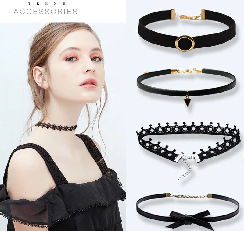 Chokers for Parties Beads Bow Flowers Circular Crown Pearl Tassels Gothic Sexy Lacy Lace Women Necklaces Neck Jewelry Girl Gift