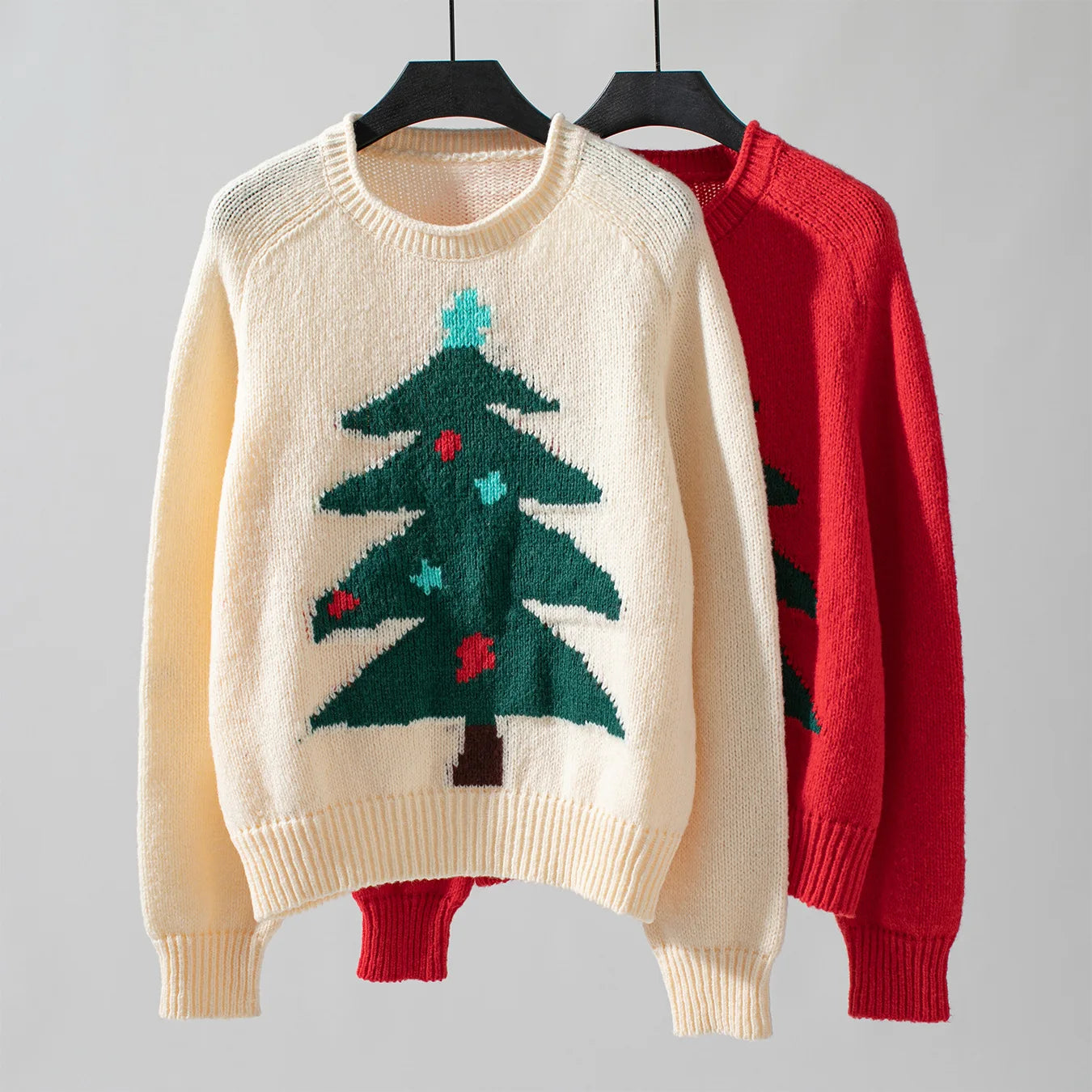 Drizzle Christmas tree pullover sweater for women Autumn and winter round collar loose holiday knitwear for women - reetell