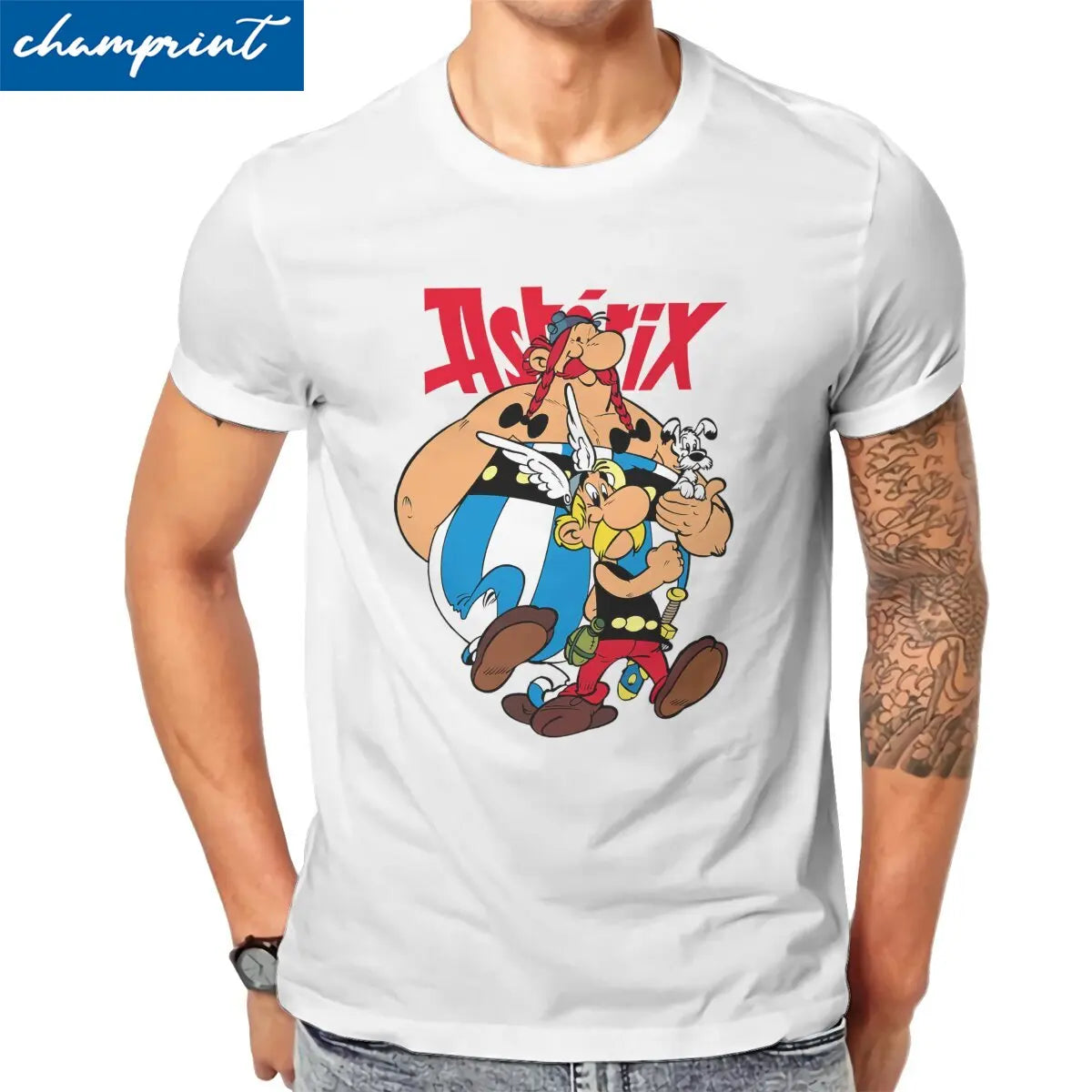 Asterix Obelix T-Shirts Men Cute Cartoon Funny Cotton Tees Crewneck Short Sleeve T Shirts Printed Clothes - reetell