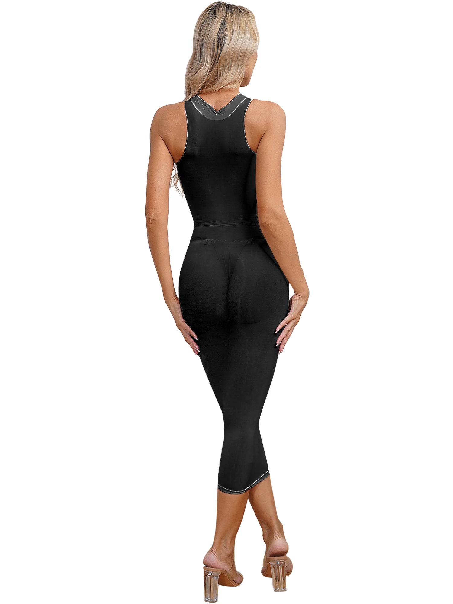 Womens See Though Skinny Dress Lingerie High Stretchy Glossy Bodycon Dress Long Sleeve Sleeveless Dating Club Rave Party Clothes - reetell