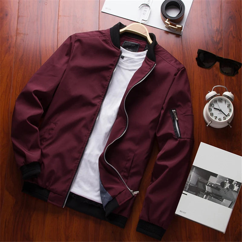 Men Bomber Jacket Thin Slim Long Sleeve baseball Jackets Mens Windbreaker Zipper Windbreaker Jacket Male Outwear Brand Clothing