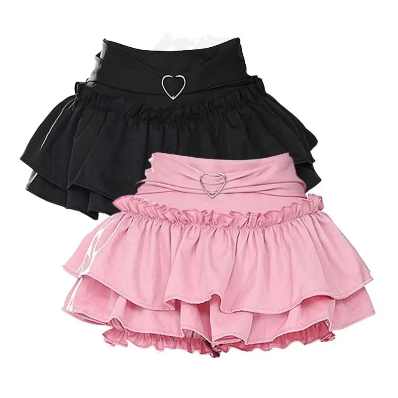 2024 Japanese Style Kawaii Mini Skirt Woman Summer Lolita Y2k High Waist Sweet Skirt Hot Girls Korean Style Safety Short Skirt - reetell