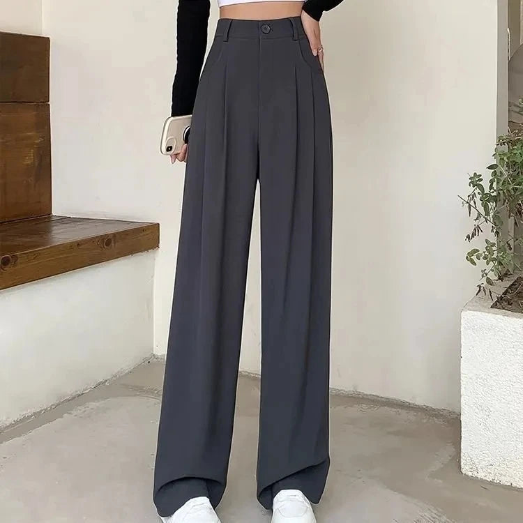 Fashion High Waist Wide Leg Pants Women Spring Fall Baggy Black Trouser Office Ladies Full Length Straight Suit Pant Outwear New - reetell