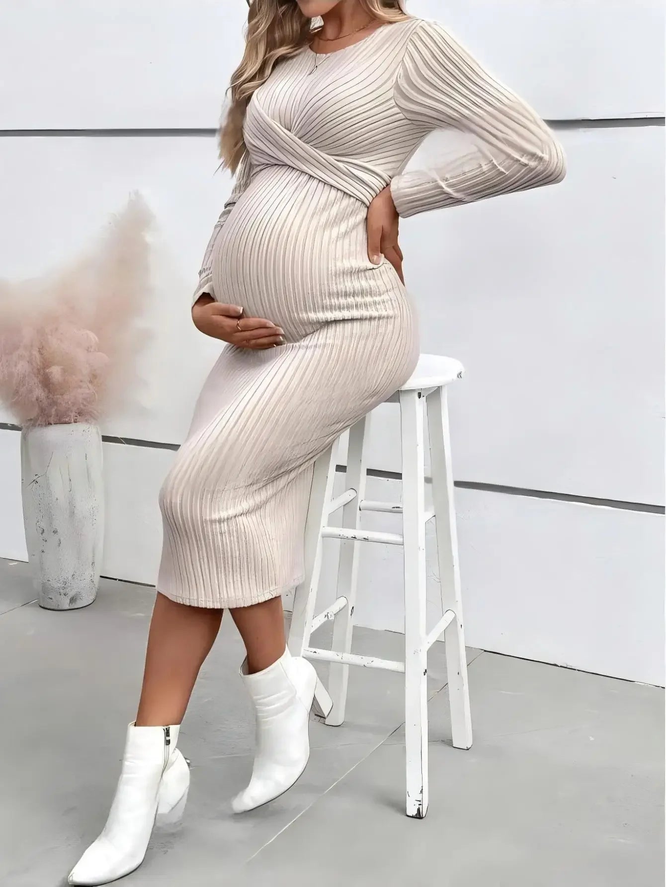 Autumn Winter American Casual Across Ties  A Line Slim Dress Maternity Elegant A Line Hot Clothes for Pregnant Women Pregnancy