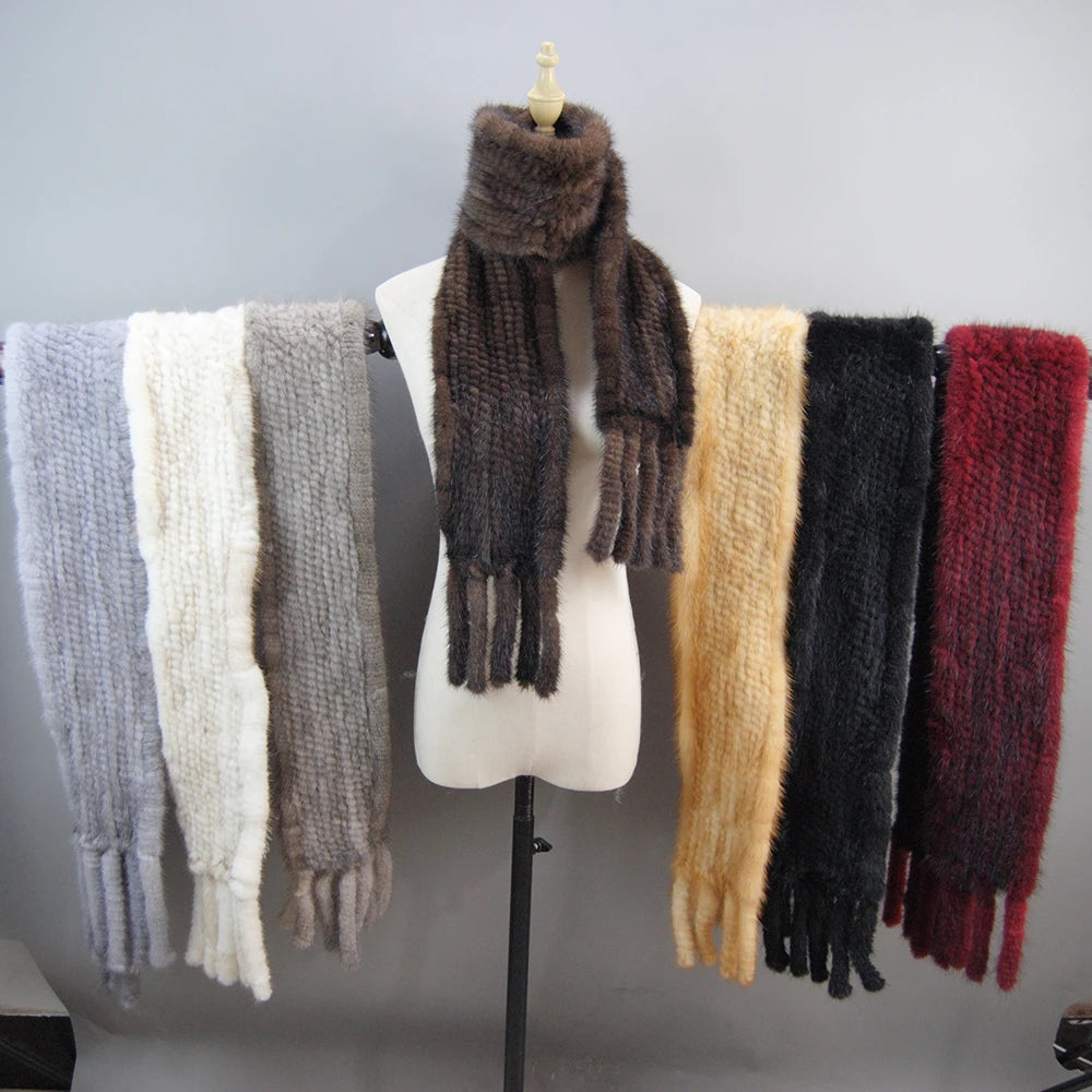 Women Winter Warm Real Mink Fur Scarf 100% Genuine Real Mink Fur Muffler Lady Fashion Quality Natural Real Mink Fur Knit Scarves - reetell