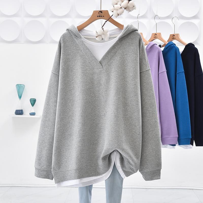 Spring Autumn Oversized Casual Solid Color Hoodies Femme Simplicity Patchwork Loose All-match Top Tee Women Clothes Sweatshirts - reetell