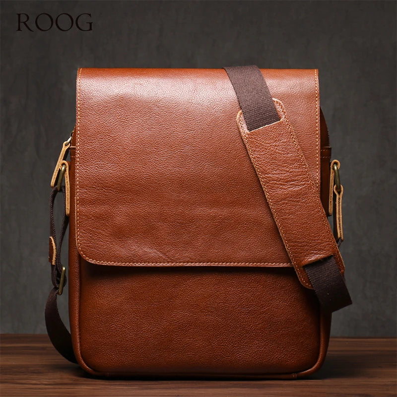 ROOG Men's Luxury Shoulder Sling Bag Higher Quality Genuine Leather Crossbody Man Casual Weekends Messenger Bag For 12 Inch IPad