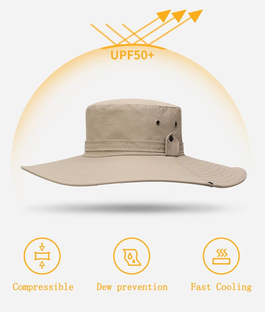 2024 New Fashion Summer Bucket Hat Cowboy Men Outdoor Fishing Hiking Beach Hats Mesh Breathable Anti UV Sun Cap Large Wide Brim