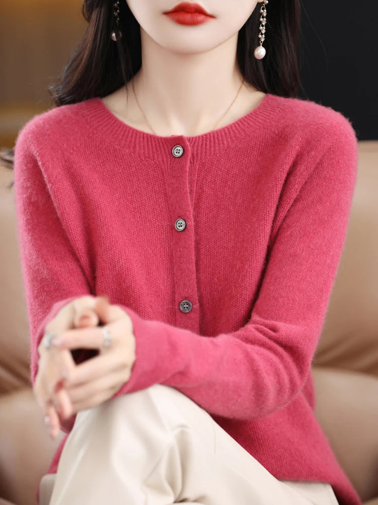 High Quality Round Neck Long Sleeve Cashmere 100% Merino Wool Pullover Women Sweater Coat Top - reetell