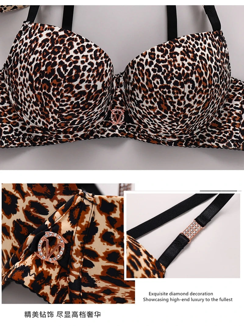 2024 New Sexy Leopard Print Underwear For Women Push Up Bra Sets Seamless Khaki Beige Black Female Lingerie - reetell