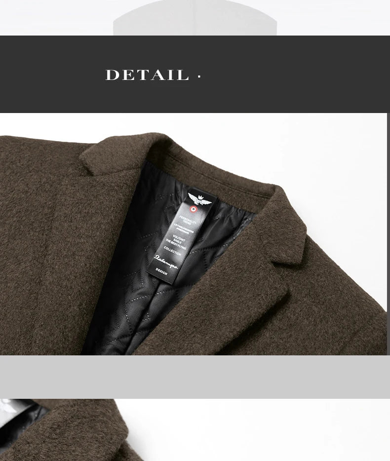 BROWON Brand Trench Coat Men Autumn and Winter New Solid Color Long Woolen Coat for Men Business Casual Windbreaker Men Clothing - reetell