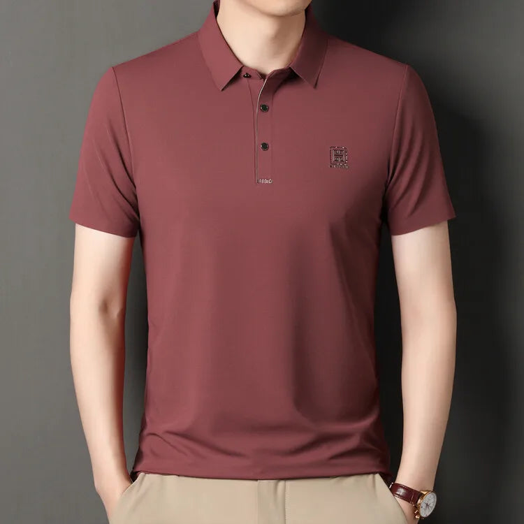 2024 Summer New Seamless T-shirt, Brown Men's Cool Golf, Business Casual Polo Shirt，Fashion Popular Lapel Short Sleeve