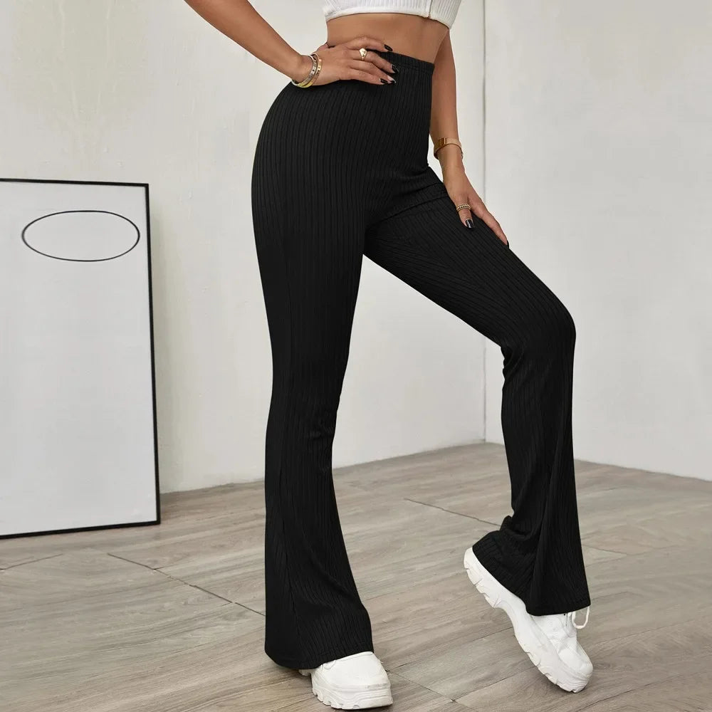 2024  temperament high-waist slimming beltless slightly flared knitted casual trousers for women - reetell