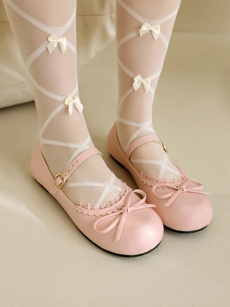 Spring Autumn Pink White Mary Janes Flat Shoes Woman Round Toe Buckle Strap Lolita Girls Student Ballet Flats Plus Size 43 44 45 - reetell