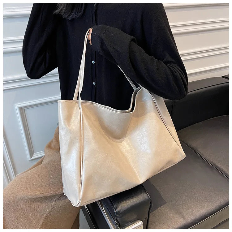 Women Tote Bag Fashion Underarm Pouch Large Capacity Soft Pu Leather Shoulder Bag Retro Crossbody Bag Casual Portable Bucket Bag