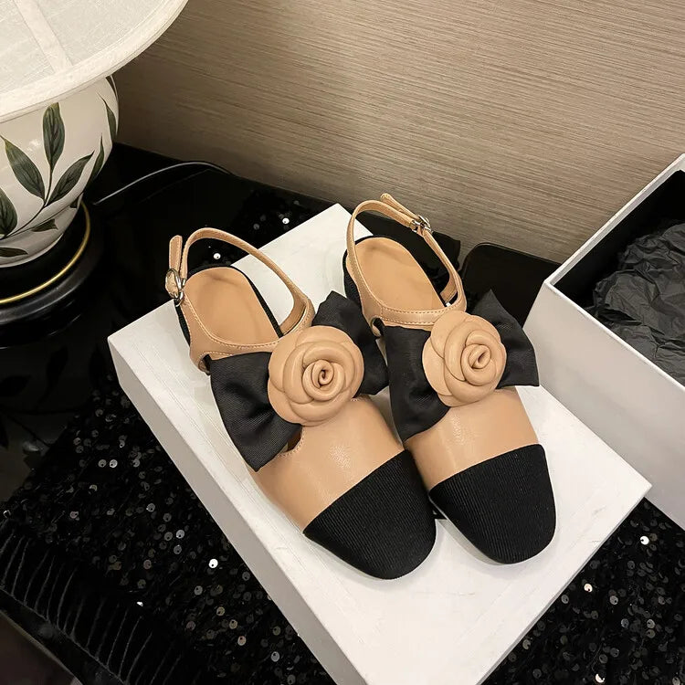 2024 Camellia 2cm/4cm Thick High Heel Baotou Sandals Silver Pointed 3D Flower Graduation Ceremony Ball Party Sandals 33-42 Pumps