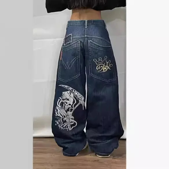 Deeptown Vintage Y2k Oversized Jeans Harajuku Streetwear Hip Hop Embroidery Denim Pants Baggy Japanese 2000s Gothic Trousers - reetell