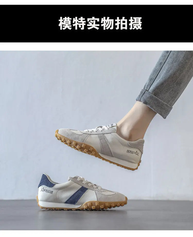 2024 Spring Autumn Casual Sneakers Women Suede Leather Patchwork Mixed Colors Lace-Up Round Toe Platform Shoes Lady Flats - reetell