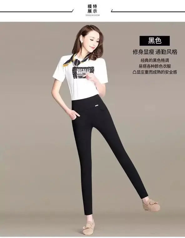 Spring New Korean Black High Waisted Elastic Leg Pencil Pants Women's Solid Pockets Versatile Fashion Casual Straight Trousers - reetell