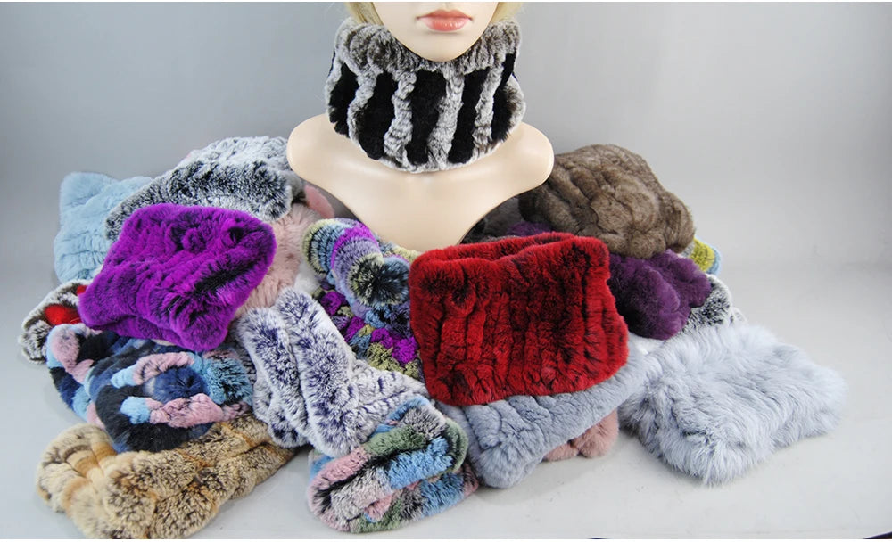 Hot Sale Brand Women Real Rex Rabbit Fur Scarf Girls Warm Soft Knitted Good Elastic Rabbit Fur Headband Natural Fur Ring Scarves - reetell