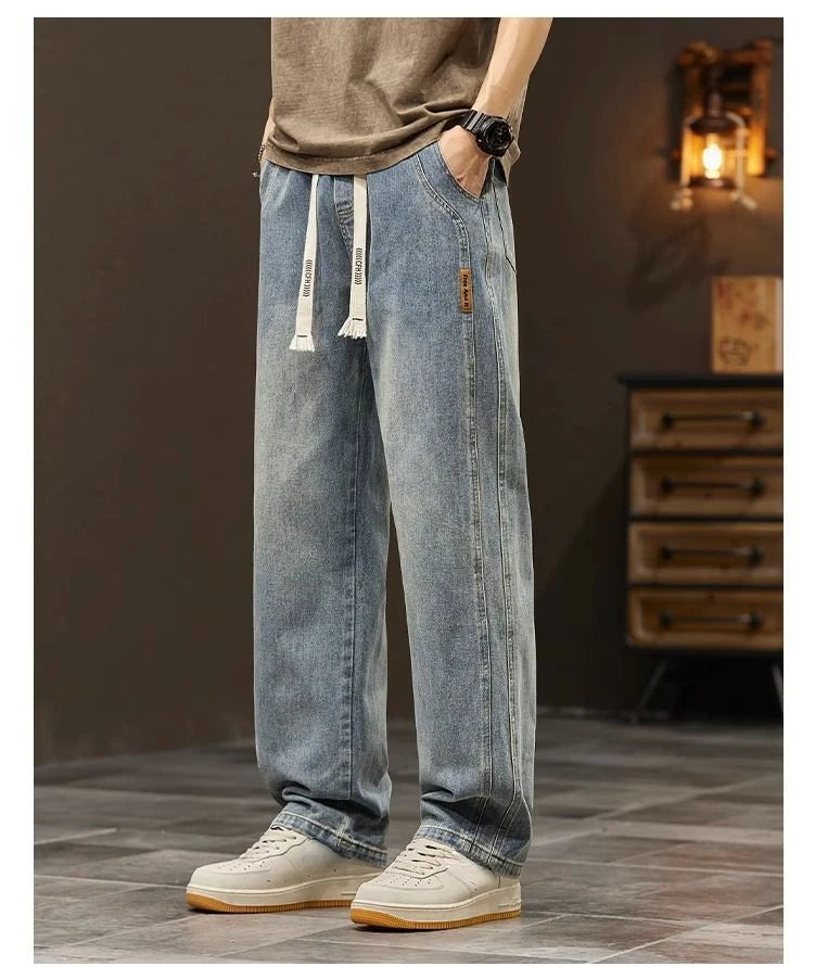 2024 Elastic loose straight jeans men wide legged denim men pants casual trousers Korean style men clothing  jeans pants man - reetell