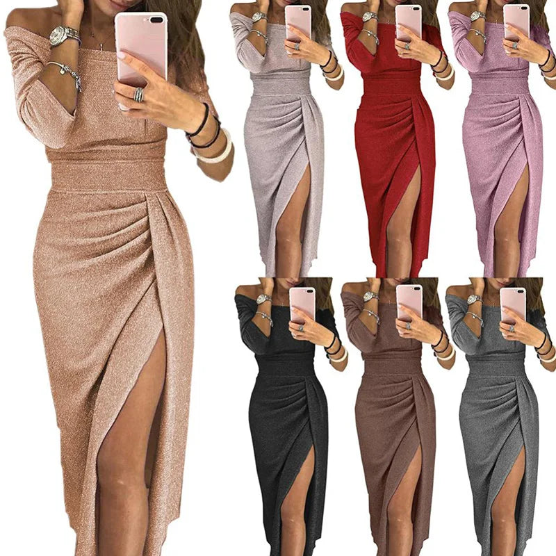 Spring Summer Women Clothes 2022 Elegant Long Dress Sexy Club Dress Evening Party Women Dresses Off Shoulder High Waist Vestido - reetell