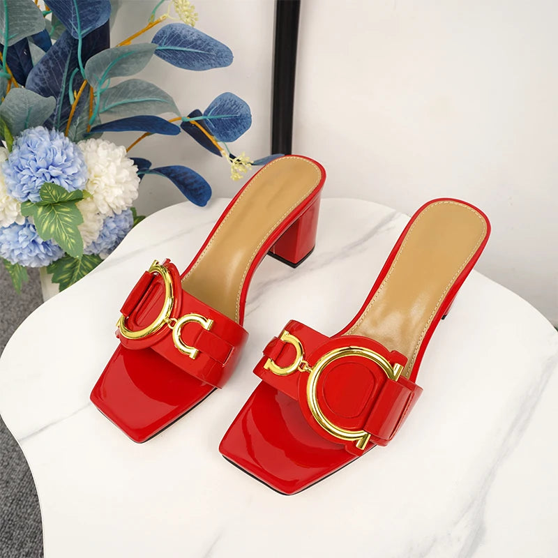 Latest Summer Fashion Fish-mouth Party Women's Shoes High Heel Luxury Soft Genuine Leather plus size Women Slippers 34-44