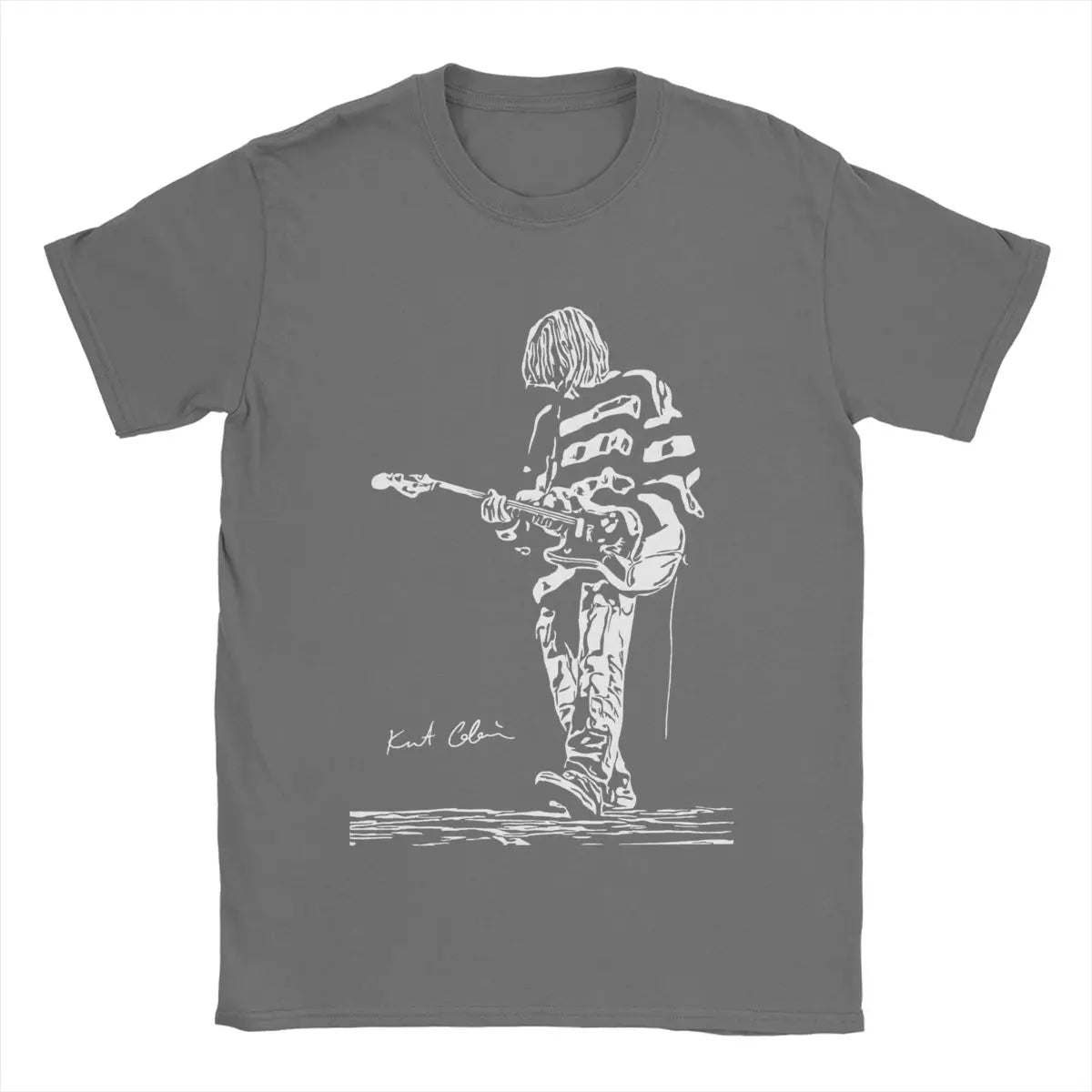 Kurt Cobain Guitar Men's T Shirts Cool Tee Shirt Short Sleeve Crewneck T-Shirt 100% Cotton Classic Clothing - reetell