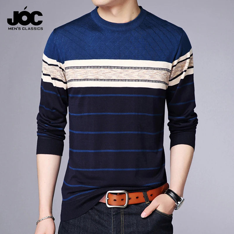 Men's Casual Striped Knit Spring and Autumn Long Sleeved Pullover Fashion Top - reetell