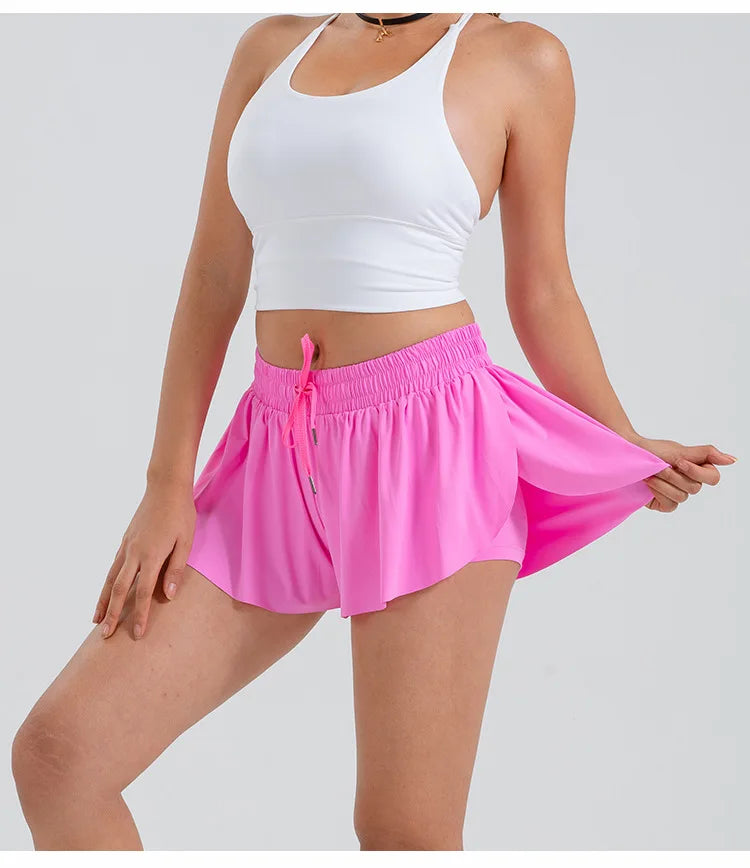 Women‘s 2 in 1 Flowy Running Shorts Casual Athletic Gym Yoga Workout Shorts Spandex Butterfly Tennis Skirts Cute Clothes Summer - reetell