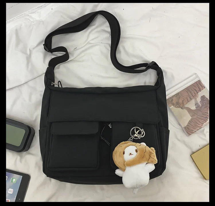 Korean Ulzzang Messenger Bag Women New 2023 Nylon Bags Multipockets Crossbody Bags For Women School Book Shoulder Bag Girls Sac - reetell