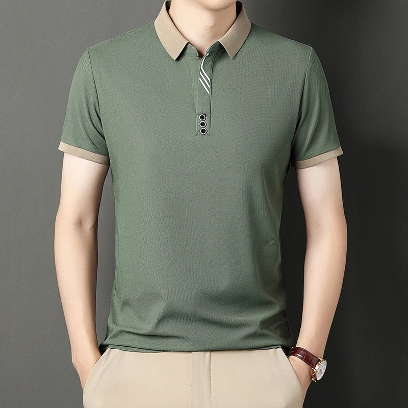 Men's Solid Color Casual Fashion Short Sleeved POLO Shirt Summer Comfortable Top