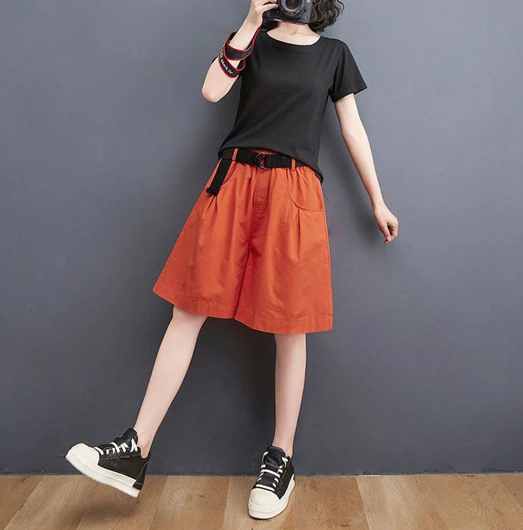 Women's Shorts Half Baggy Mid Length Wide Black Female Short Pants Loose Bermuda Knee Low Price Classic Harajuku Fashion New In - reetell