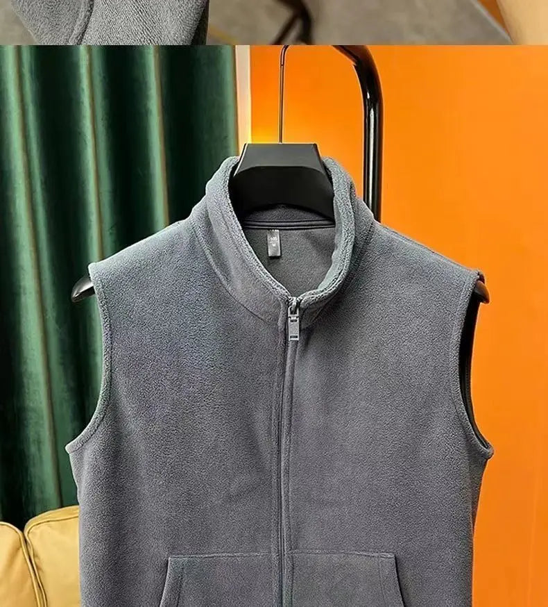 Autumn Winter Polar Fleece Vest Men Windproof Outdoor Warm Sleeveless Double Sided Coat 2024 Plush Stand Collar Casual Waistcoat - reetell