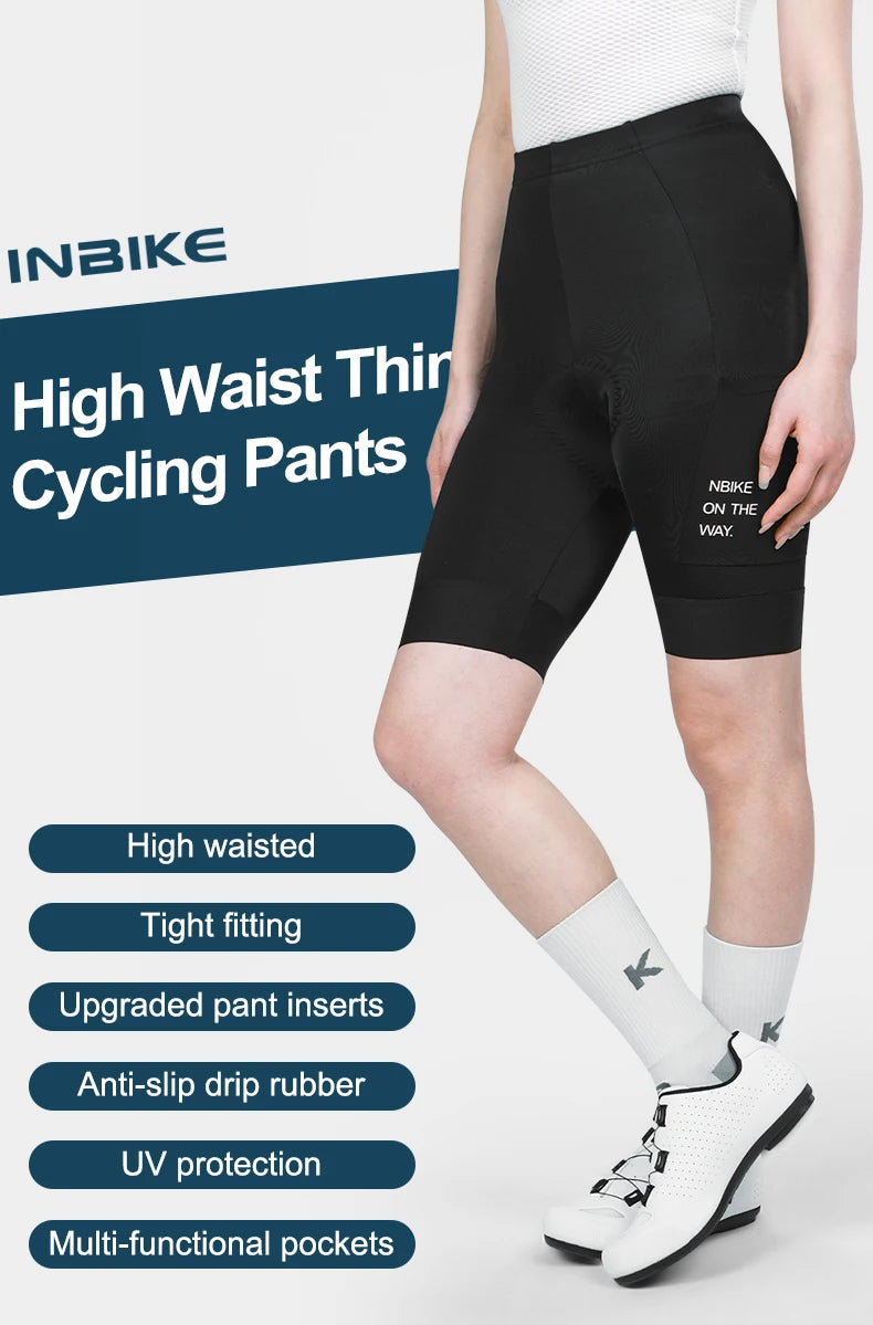 INBIKE Cycling Shorts Women's Summer New High-waist Pocket Bicycle Road MTB Outdoor Cycling Breathable Shock-absorbing Bib Short - reetell