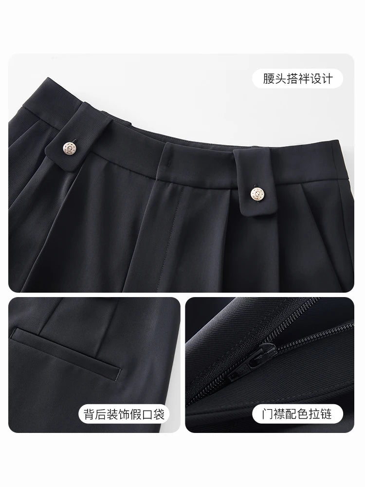 FSLE Office Suit Shorts Women Slim High Waist Straight Wide-leg Casual Solid Color Classic Female Pants Summer 2022 New - reetell