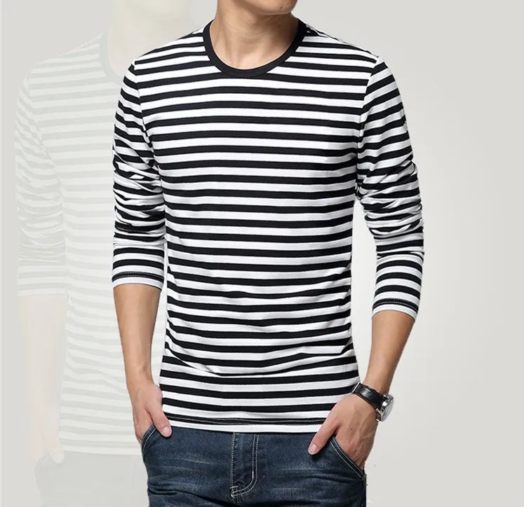 Men T-Shirt For Men Clothing Harajuku Women's t-shirt Slim Fit Cotton Stripe Long Sleeve Shirt Plus Size Fashion T-Shirts T01