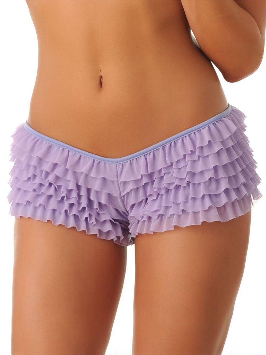 Sexy Womens Boy Shorts Panties Coquette Ruffle Shorts Bloomers Lace Sissy Frilly Knickers Layered Boyshort  Clubwear Dance Short - reetell