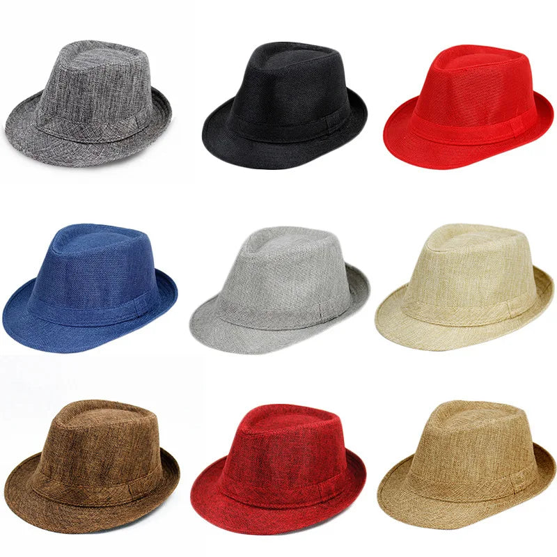 Linen Panama Solid  Jazz Hat Cowboy  Men's Women's Children's British Sun Hat