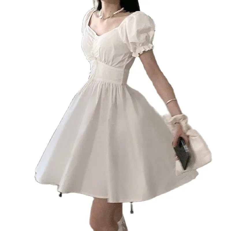 Sweet White Vestidos 2023 New Puff Sleeve Dress Women Mori Vintage Wrap Bodycon Short Dresses Preppy Style School Robes Female - reetell