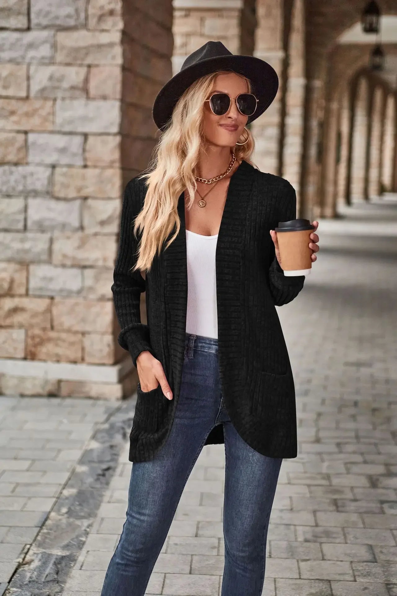 Women'S Spring And Autumn Solid Color Sweater Cardigan Fashion Pocket Cardigan Top Jacket Comfortable Soft Sweater Tienda Traf - reetell