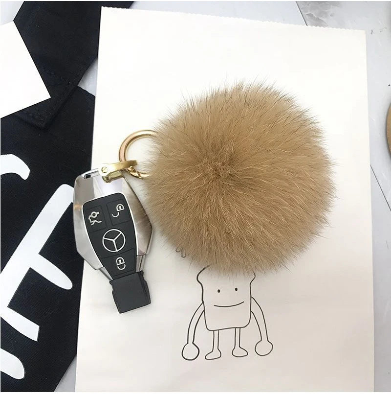 2024 Fluffy Real Fox Fur Ball Poms Keychain For Women Luxury Pompom Keyring Accessories Bag Decoration Emo Trinket Jewelry Gifts