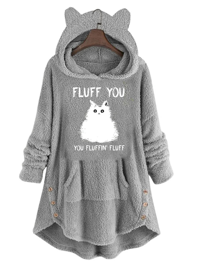 Autumn and Winter Plush Cartoon Printed Long Sleeved Pullover with Hooded Pocket, Loose Casual Hoodie for Women - reetell