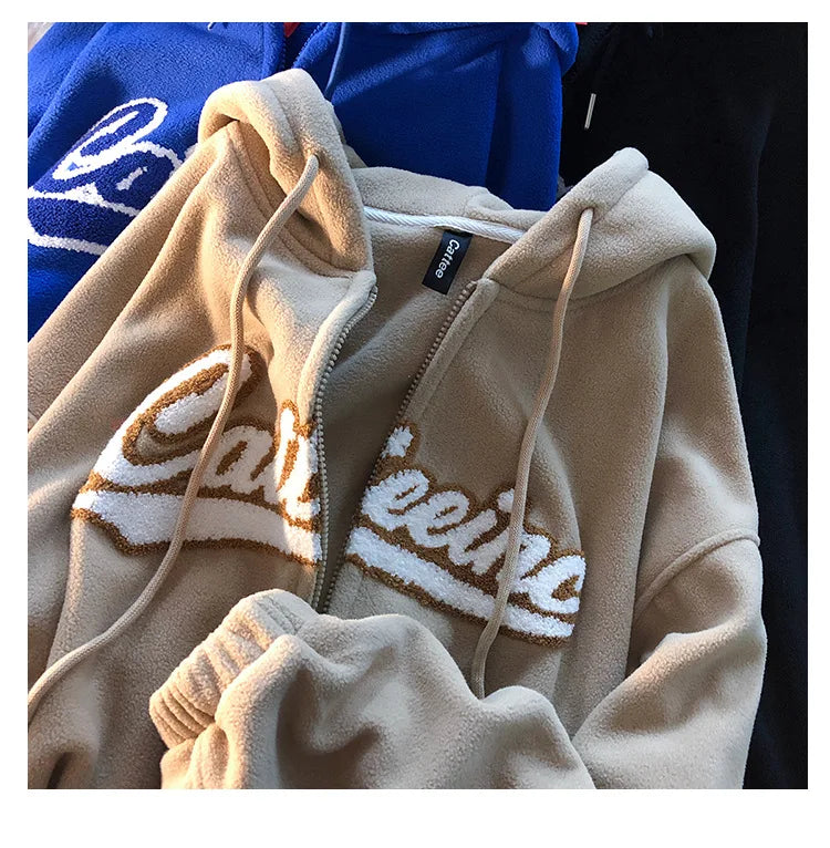 Hiphop Letter Embroidery Sweatshirt Women Autumn Harajuku Zip Up Casual Loose Hoodie Retro Long Sleeve Hooded Jacket Y2K Clothes - reetell