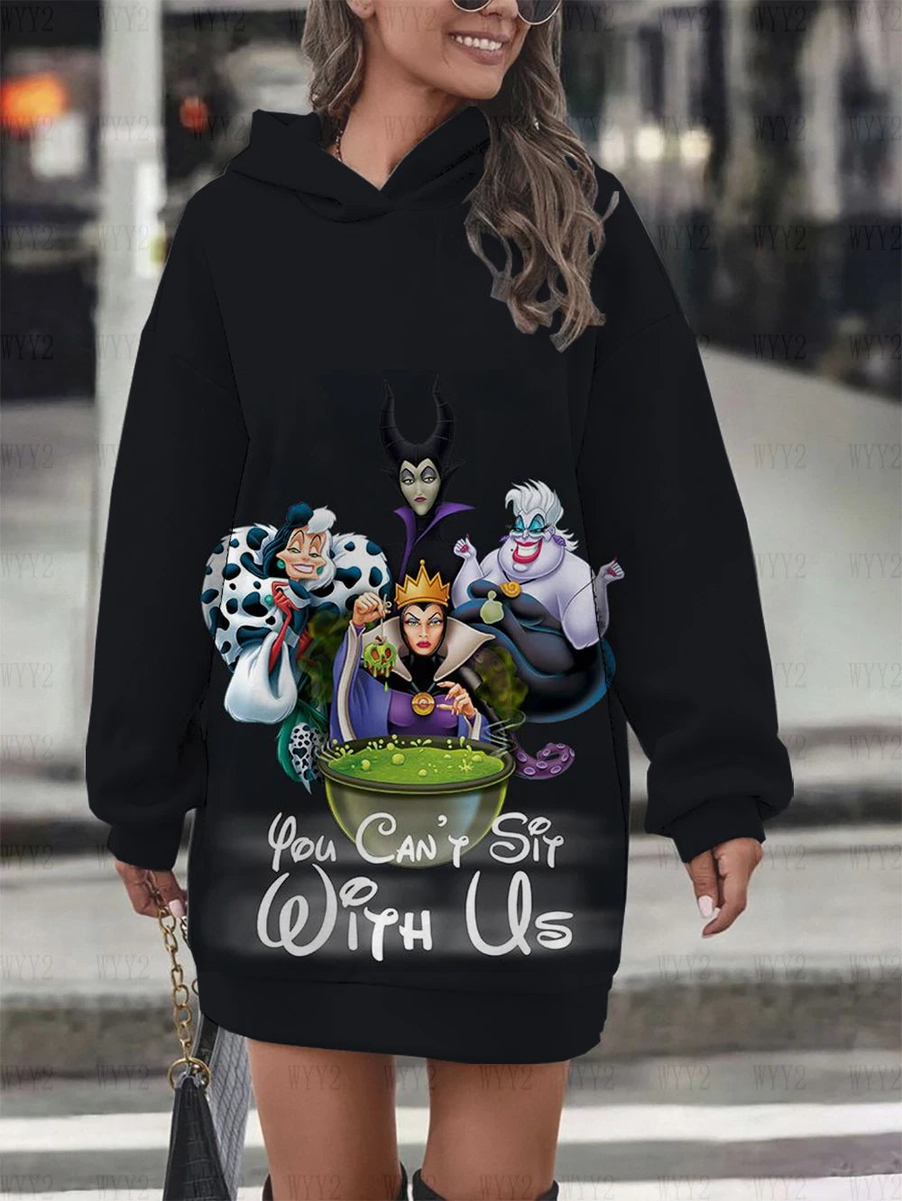 Ladies Hoodie Sweatshirt Dress Casual Cartoon Street Style Printed Round Neck Sweatshirt Dress Disney Sleeping Devil Pattern - reetell