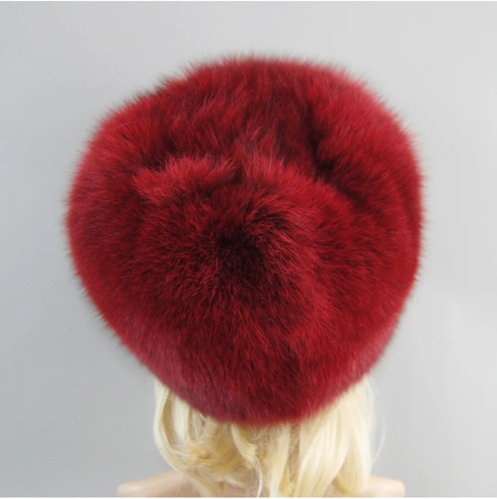 2024 Russian Style Female Round Cap Fashion Real Fur Hats Natural Fox Fur Women Winter Warm Bomber Hat Fluffy Popular Beanies - reetell