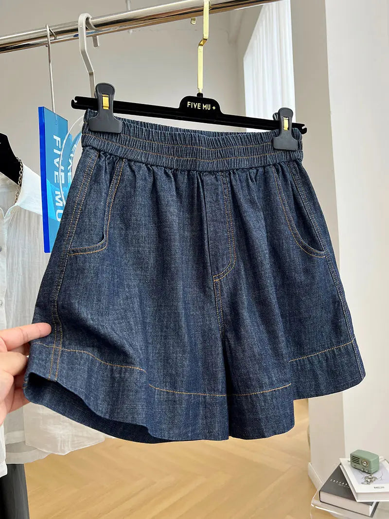 Female Drawstring Shorts Blue Cowboy Woman Light Elegant Temperament Casual Summer Shorts Ladies Streetwear Jean Short Pant Q382 - reetell